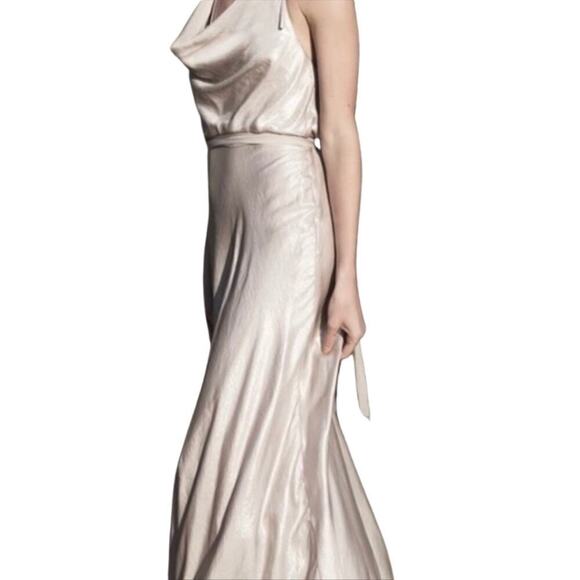 NOUVELLE AMSALE Liane Bridesmaid Dress Maxi Prom N349 Liquid Metal Rose Gold XS - Picture 4 of 13